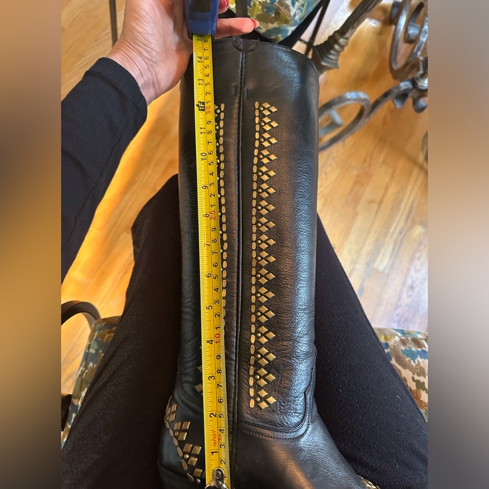 Calleen Cordero women’s black cowboy boot w/ brass diamond embellishment Size 6 - Picture 13 of 13